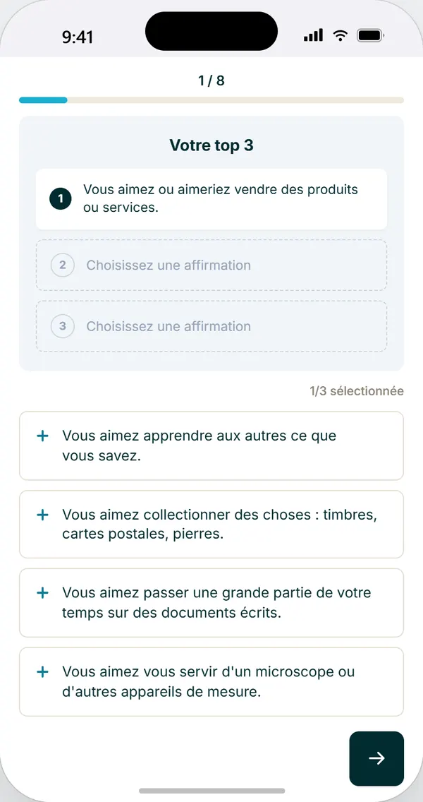 Le même écran sur téléphone, dans l'espace du bénéficiaire
